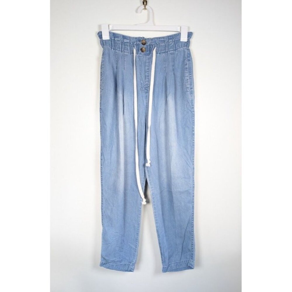 Zenana Pants Women's Size‎ Medium Chambray Paperbag Pleat High Rise Boho Retro